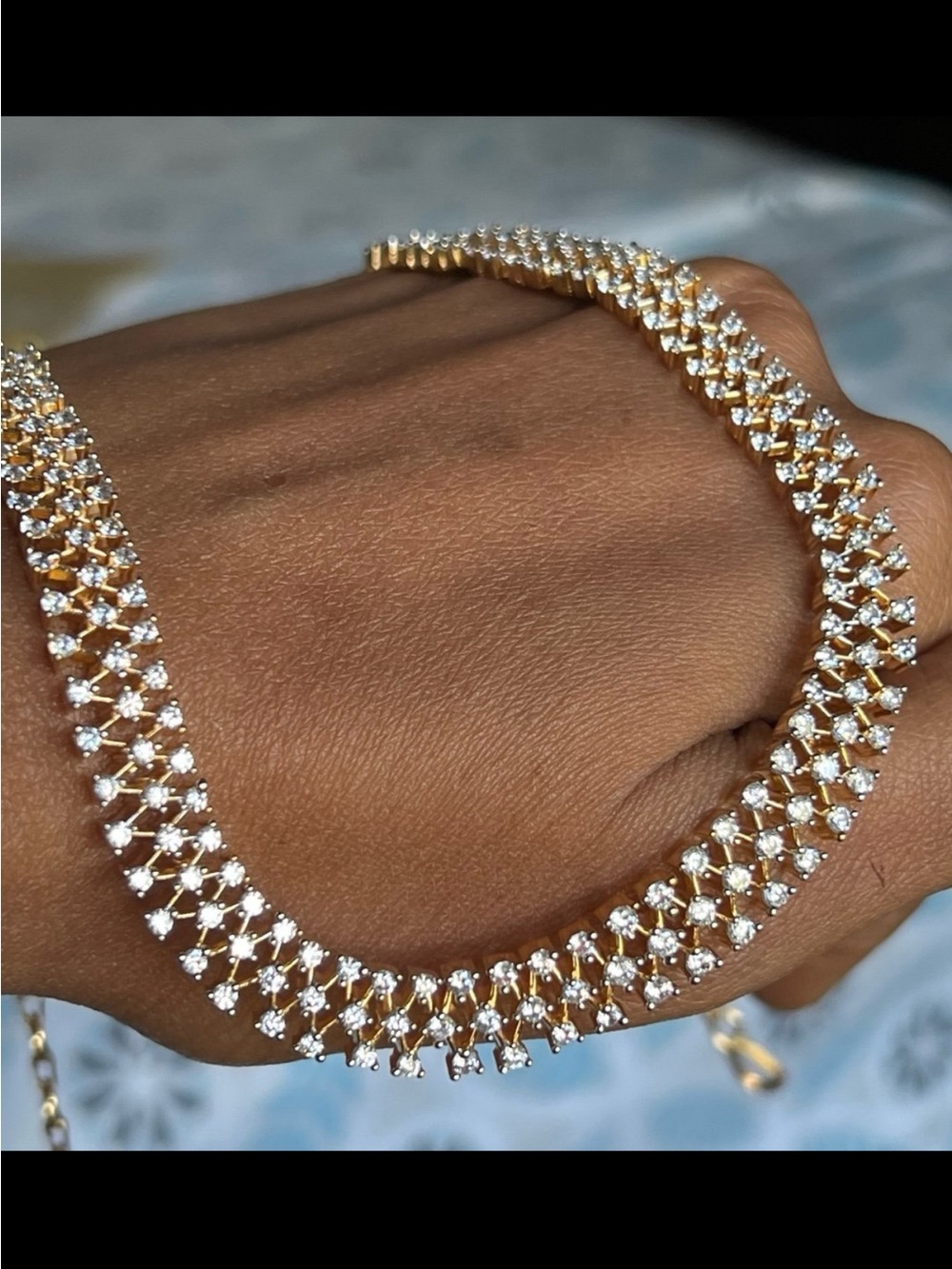 Gold plated diamond finish 3 strand necklace Swarovski elements necklace
